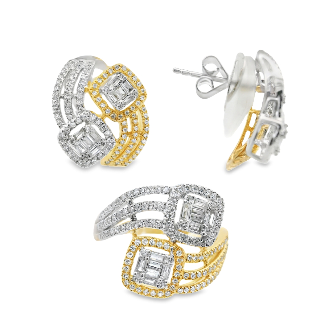 Yellow Gold Stud Earrings with Square Brilliant Cut Diamonds